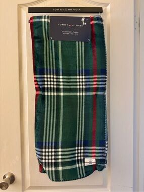 Tommy Hilfiger Green, Red & Navy Plaid Sherpa Throw
